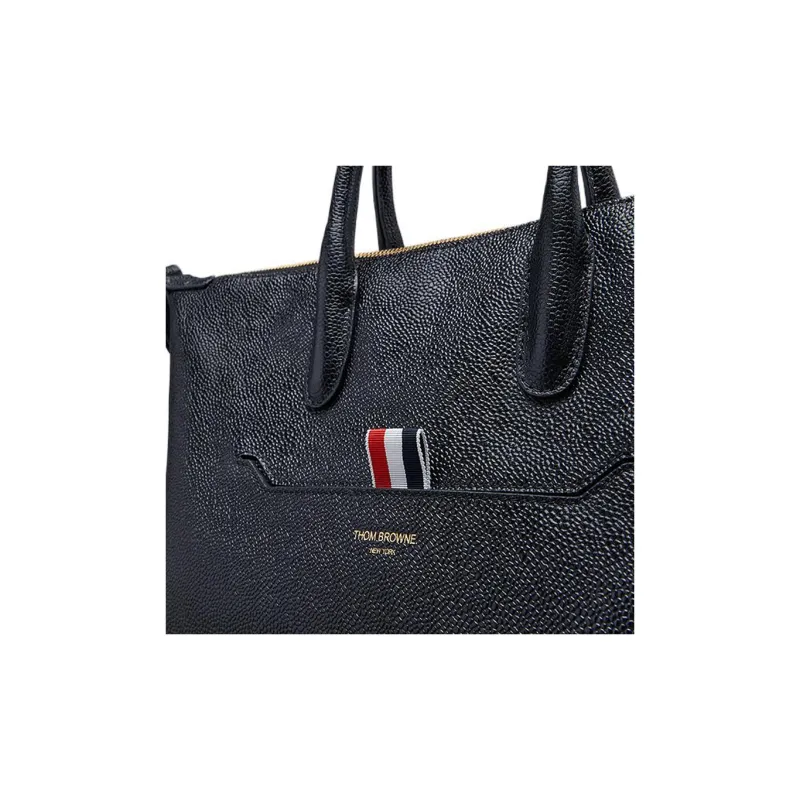 THOM BROWNE· Cow Leather Crossbody One Shoulder Handbag Small Size Men's Black-4