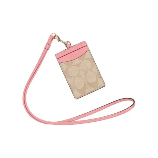 COACH Lanyard Canvas Card Sleeve Holder Mini Women's Leather & Light Pink-1