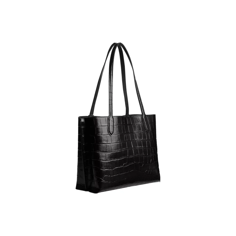 COACH Willow Leather Tote Bag, Shopping Bag Women's Silver & Black-1