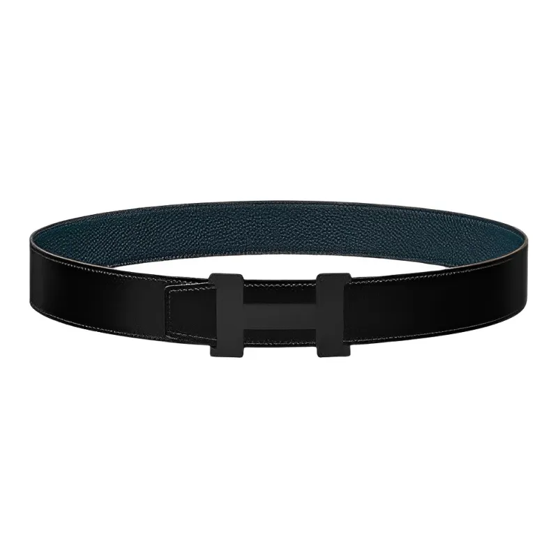 HERMES Cow Leather Leather Belts Unisex Black/Blue Width: 3.8cm-0