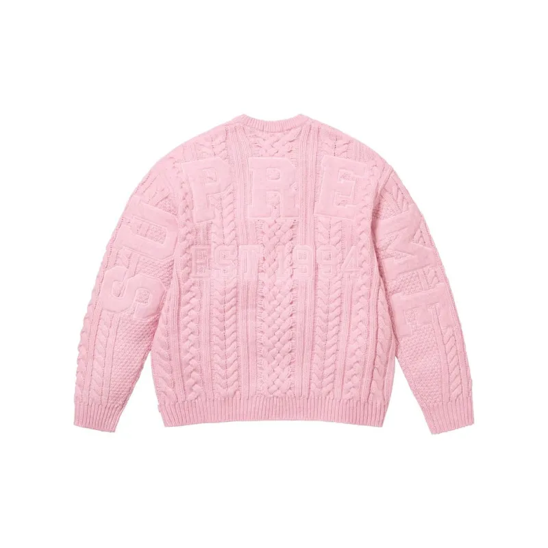 Supreme Appliqué Cable Knit Sweater Pink XL - POIZON