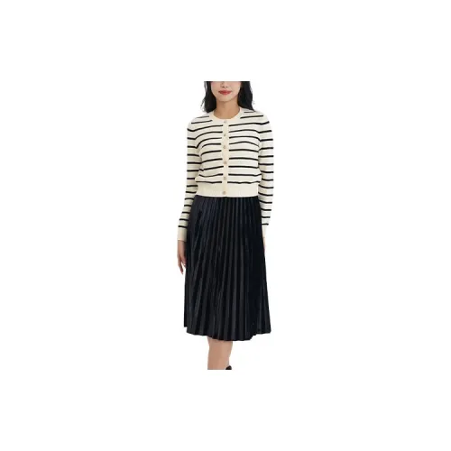 GOELIA Two Piece Skirt Sets Women's 14S Black And White Stripe