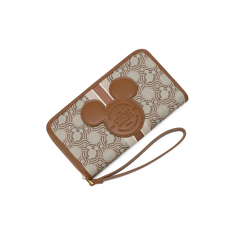Disney Mickey Series Imitation Fabric Leather Wallets Clutches Large Size Unisex Brown-5