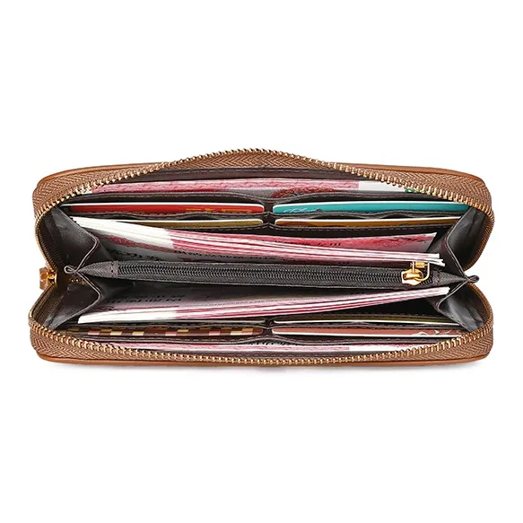 Disney Mickey Series Imitation Fabric Leather Wallets Clutches Large Size Unisex Brown-1