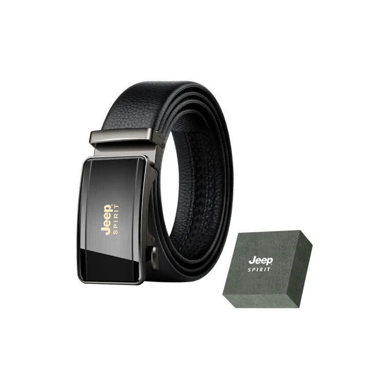 JEEP SPIRIT Alloy Automatic Buckle Head Cow Leather Leather Belts Men's Black-1