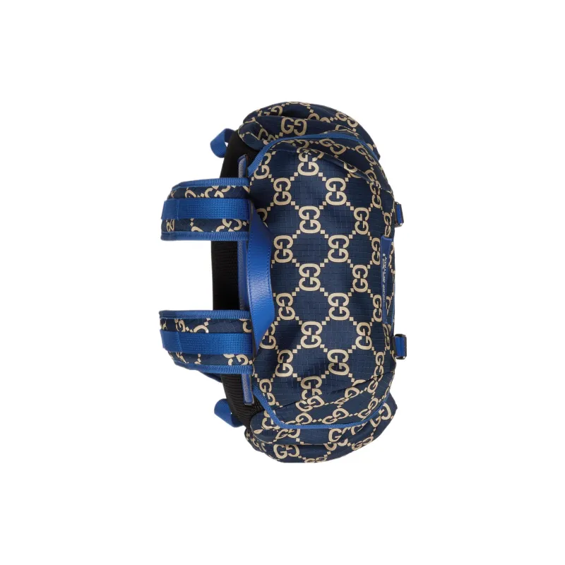 GUCCI Recycled Polyester Bonded Satin Binding Backpack Large Size Men's Dark Blue & Beige-4
