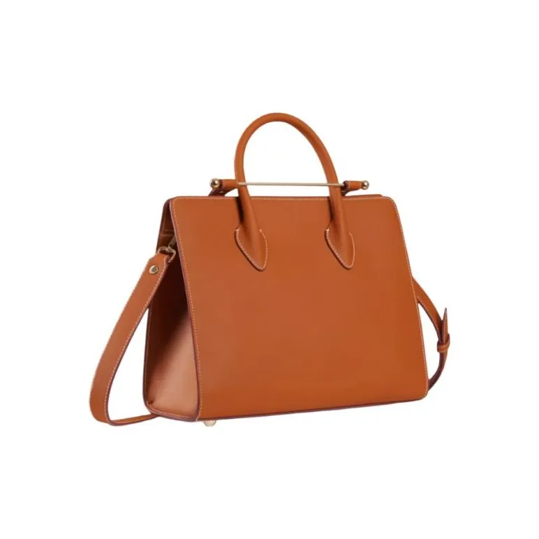Strathberry Cow Leather Tote Bag Shopping Bag Portable Crossbody Bag Shoulder Bag Large Size Women's Caramel-1
