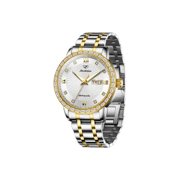 Jin Shi Dun Mechanical Movement Stainless Steel Watchband Watch Men's Watches White Dial