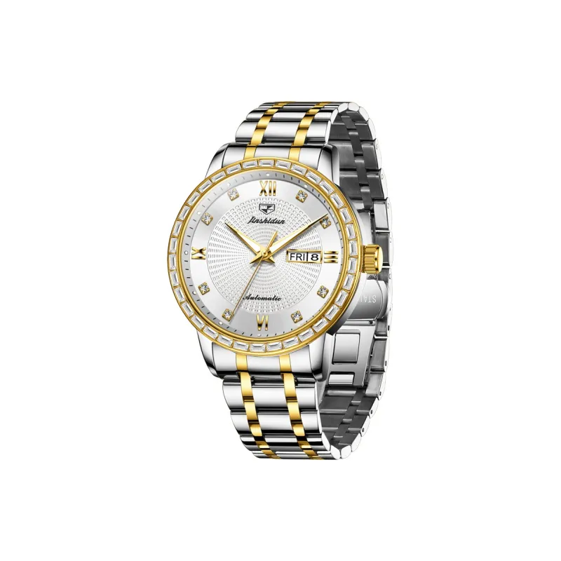 Jin Shi Dun Mechanical Movement Stainless Steel Watchband Watch Men's Watches White Dial-0