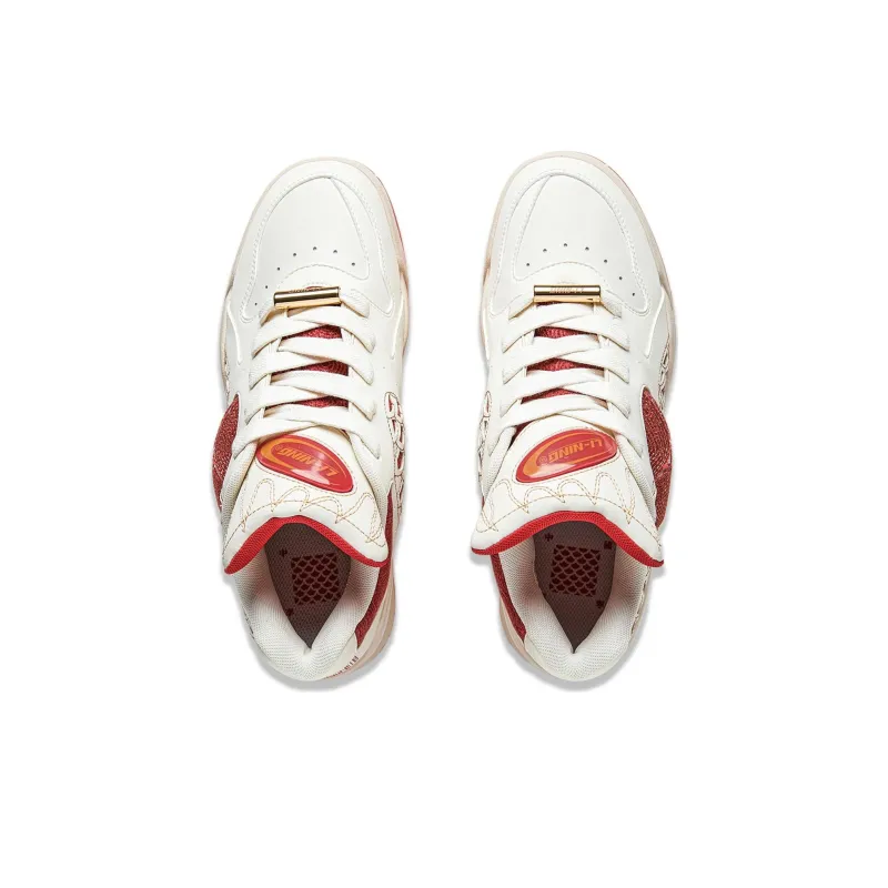 LiNing Shooting Star Slip Resistant Low Top Casual Shoes Unisex Beige Red-3