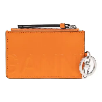 GANNI Smooth Matte Leather Wallet, Coin Purse, Card Holder Women's Orange