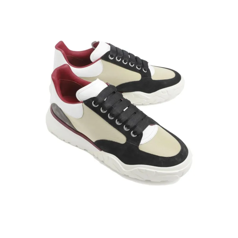 Alexander McQueen Court Paneled Low Top Sneakers 'Beige White Red'-2