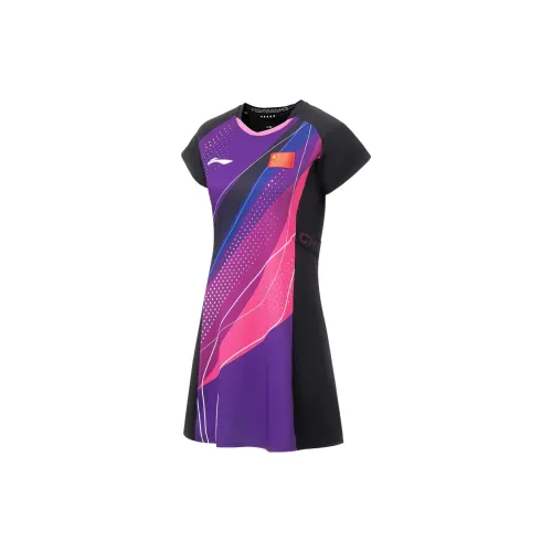 LINING Table Tennis Series Short-Sleeved Dresses Women's Neon Lotus Pink/Black