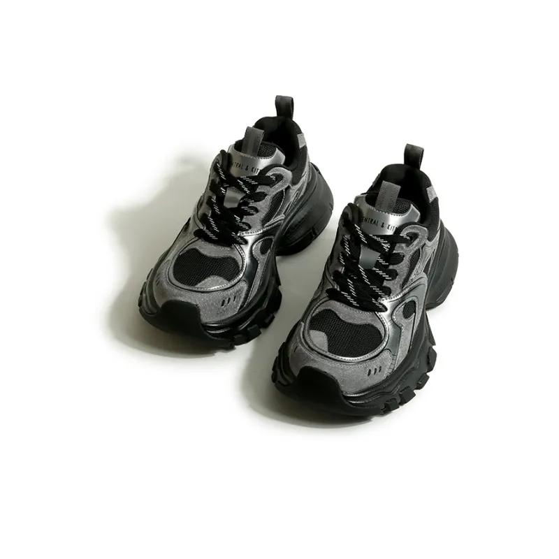 CENTRAL&KITTY Height Increasing Lightweight Low-Top Faded Distressed Chunky Sneakers Women's-1