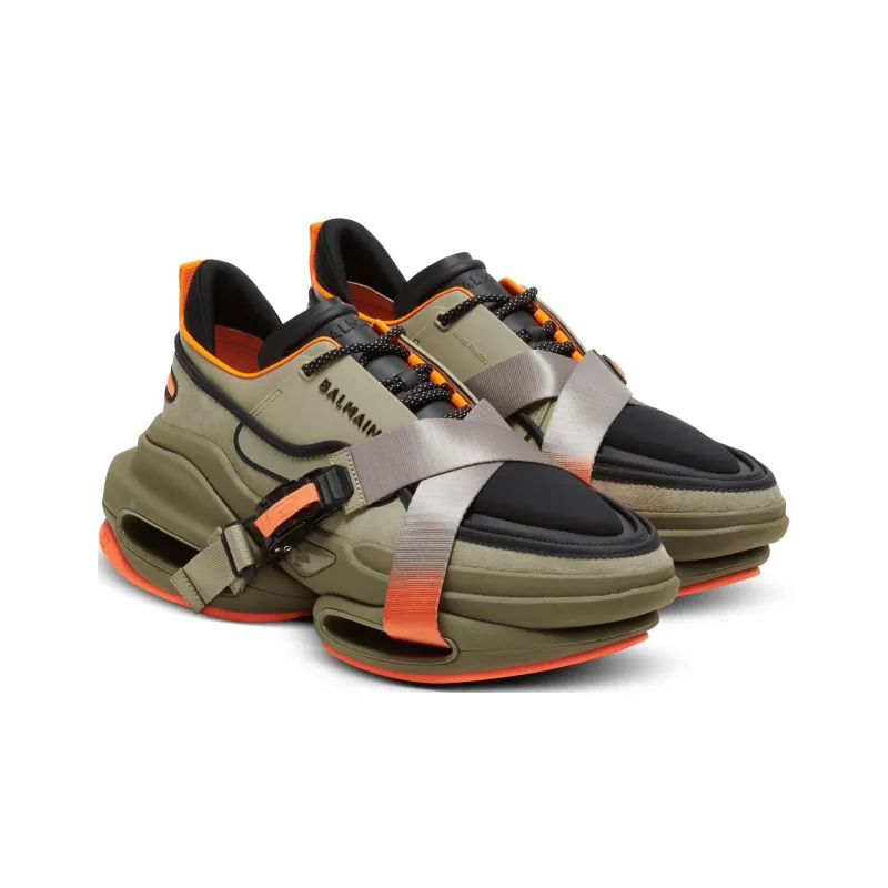 BALMAIN B-Bold Low-Top Casual Shoes Men's Olive Green-1