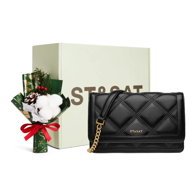 ST&SAT Artificial Leather Shoulder Bag Crossbody Bag Shoulder Bag Small Square Bag Girlfriend Bag Women's Black-0