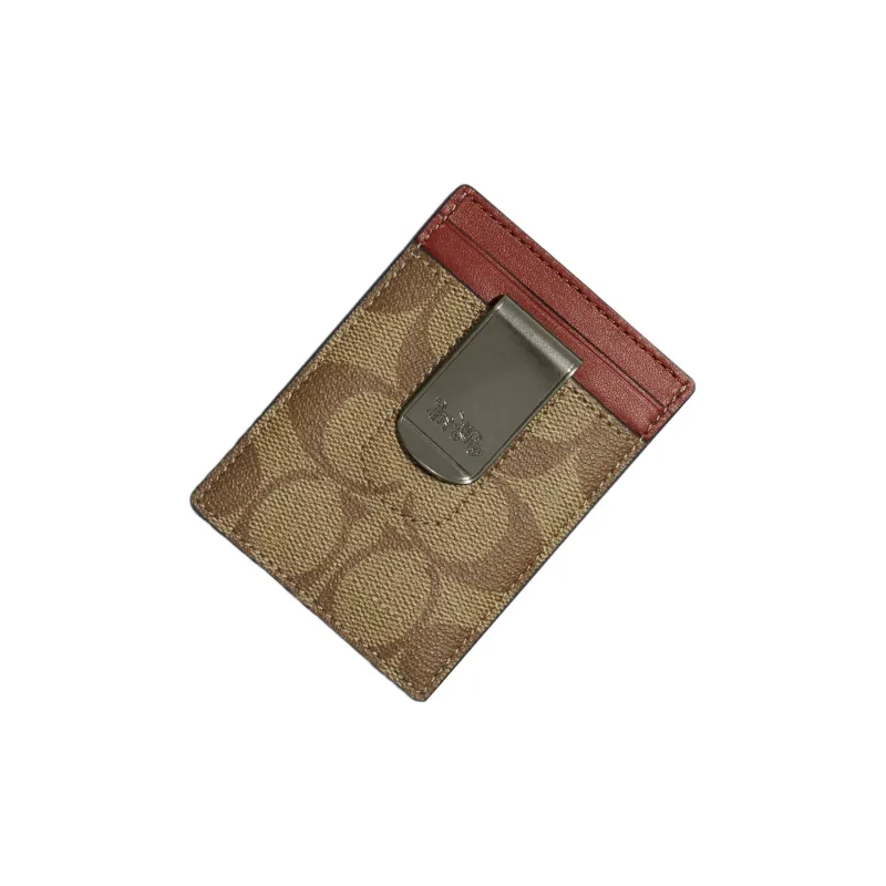 COACH 3 IN 1 Wallet Canvas With Calfskin ID Holder Card Holder Card Holder Card Holder Mini Men's Brown With Terracotta-2