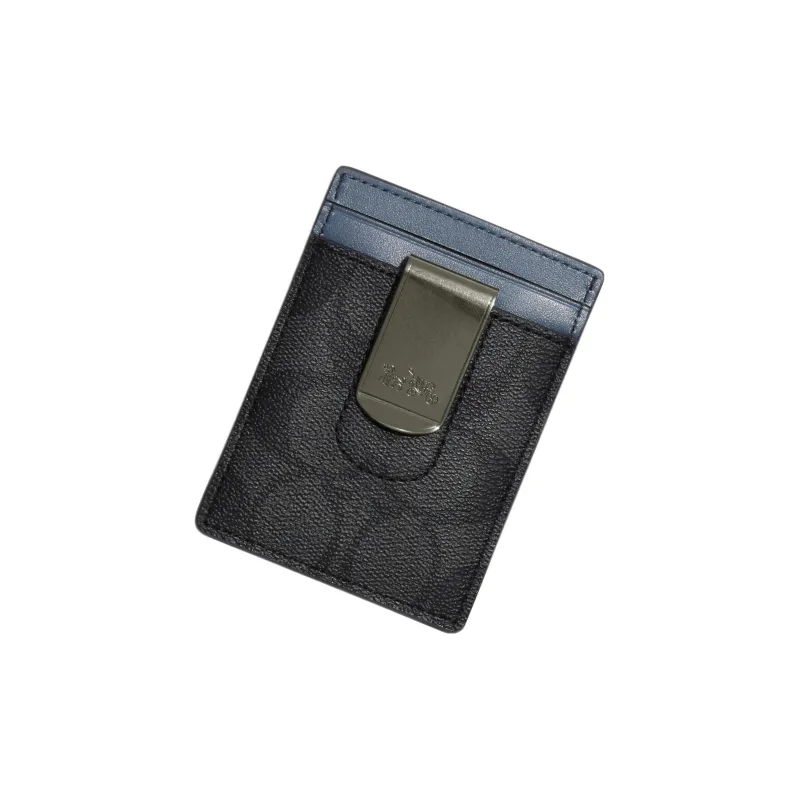 COACH 3 IN 1 Wallet Canvas With Calfskin ID Holder Card Sleeve Card Clip Card Holder Mini Men's Charcoal-2