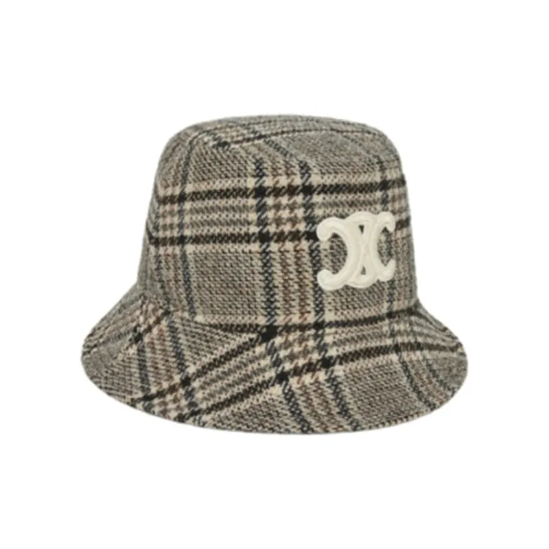 CELINE Triomphe Bucket Hat In Checked Wool-1