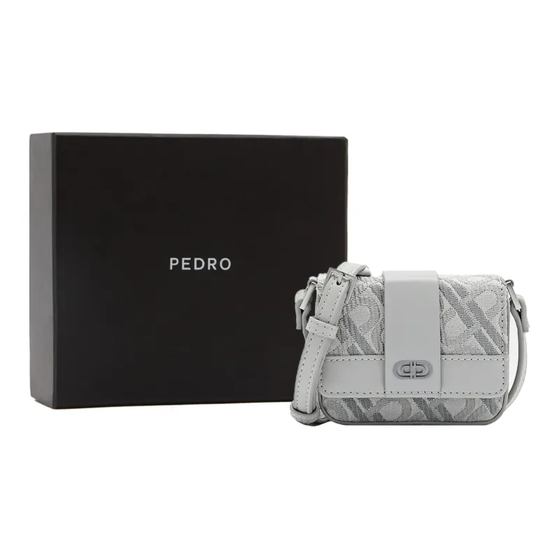 PEDRO Cow Leather Small Crossbody Bag, Crossbody Bag Small Size Men's Black/Light Gray/Blue-4