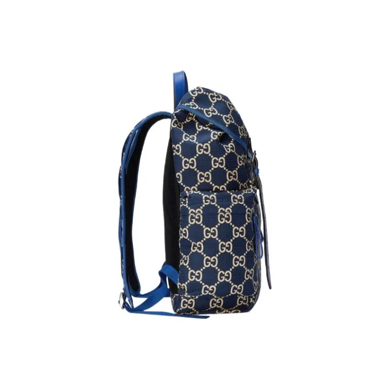 GUCCI Recycled Polyester Bonded Satin Binding Backpack Large Size Men's Dark Blue & Beige-3