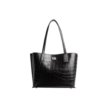COACH Willow Leather Tote Bag, Shopping Bag Women's Silver & Black