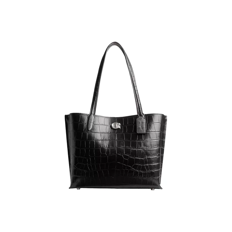 COACH Willow Leather Tote Bag, Shopping Bag Women's Silver & Black-0