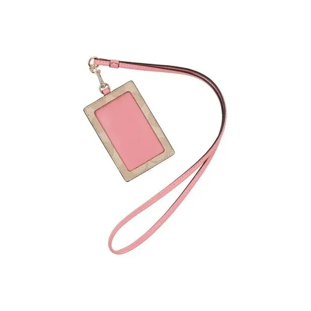 COACH Lanyard Canvas Card Sleeve Holder Mini Women's Leather & Light Pink-3