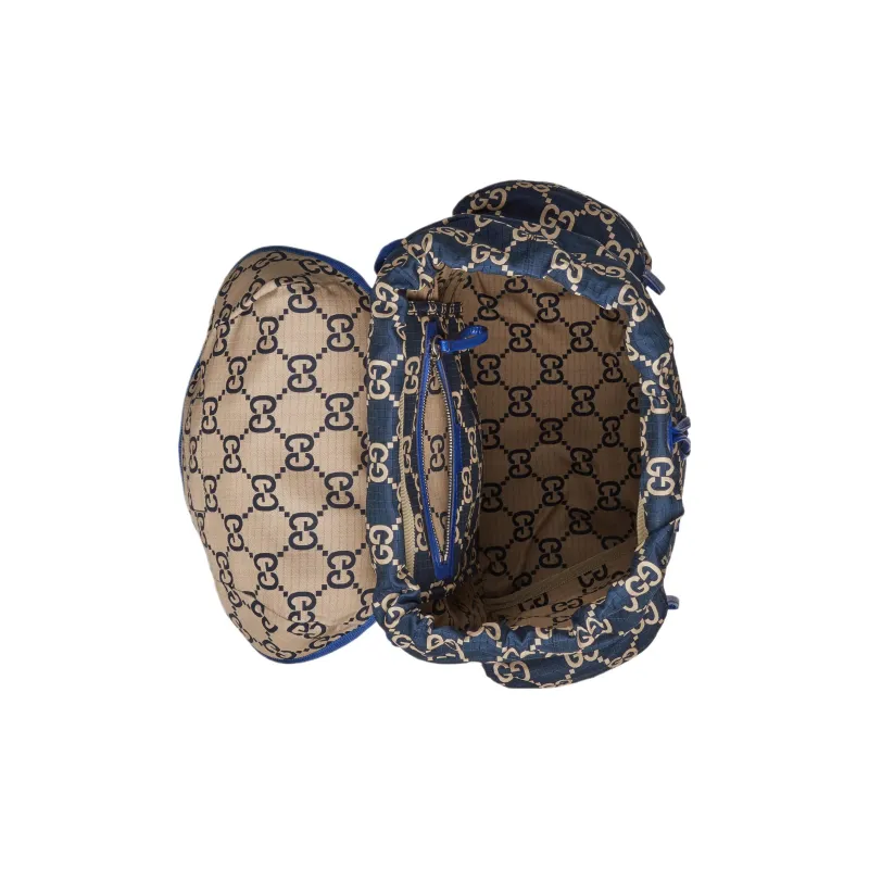 GUCCI Recycled Polyester Bonded Satin Binding Backpack Large Size Men's Dark Blue & Beige-5