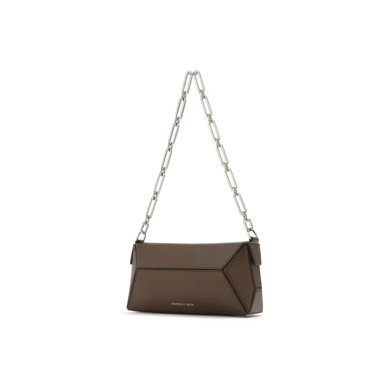 CHARLES&KEITH Polyurethane Synthetic Leather Portable Crossbody Bag, Shoulder Bag Trumpets Women's Dark Brown/Black-1