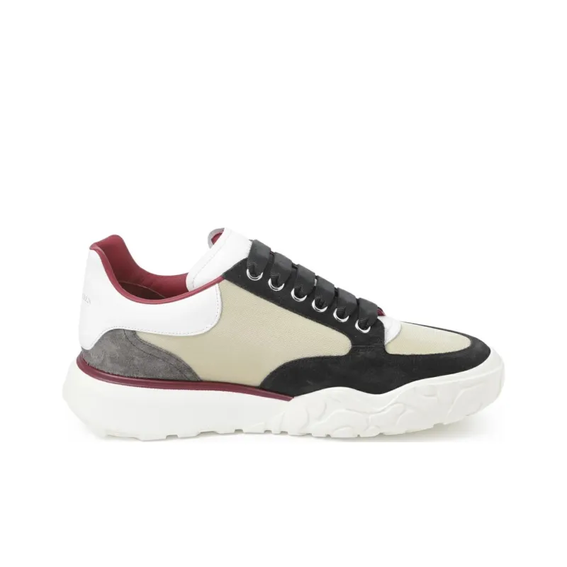 Alexander McQueen Court Paneled Low Top Sneakers 'Beige White Red'-1
