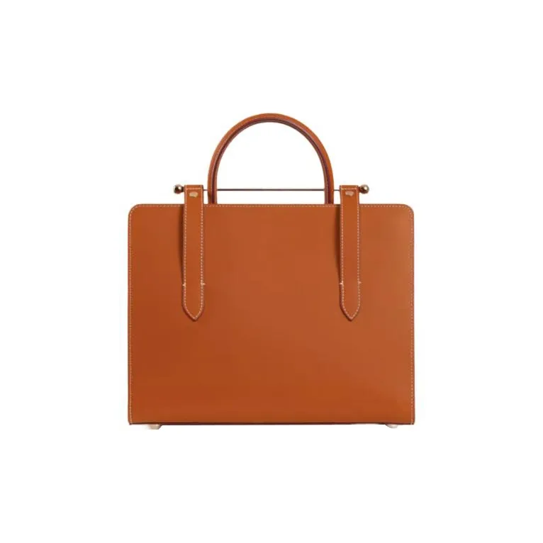 Strathberry Cow Leather Tote Bag Shopping Bag Portable Crossbody Bag Shoulder Bag Large Size Women's Caramel-3