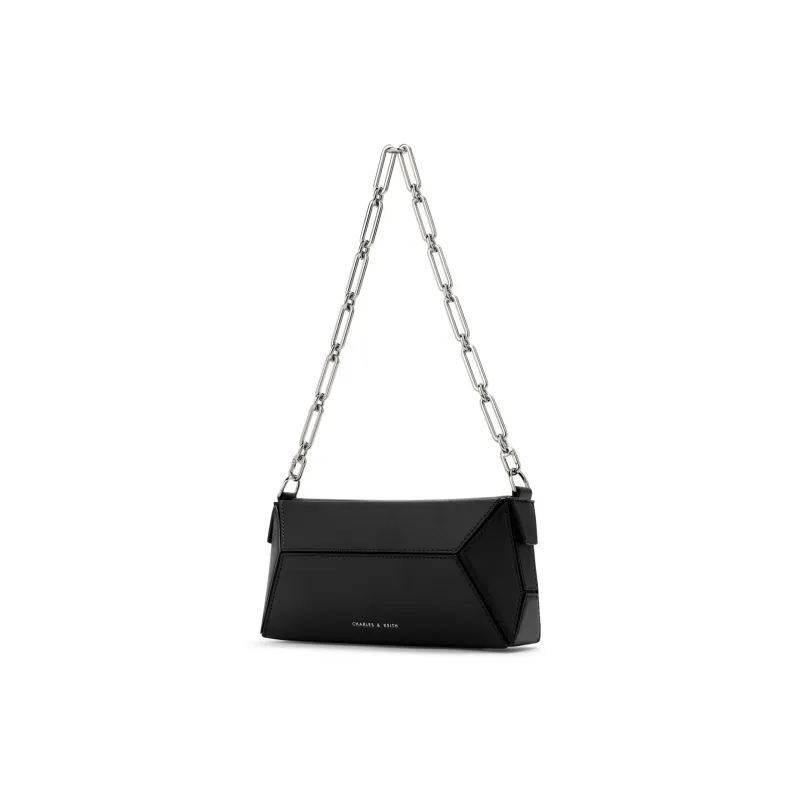 CHARLES&KEITH Polyurethane Synthetic Leather Portable Crossbody Bag, Shoulder Bag Trumpets Women's Dark Brown/Black-4