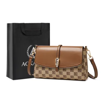 AOKANG PVC Small Square Bag Shoulder Bag Medium Size Women's Khaki Coffee/Cocoa Brown