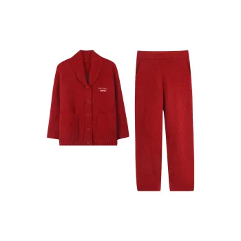 Sha Qian Pajama Set For Fall And Winter Men's Dark Red
