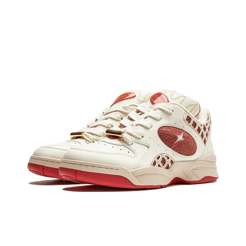 LiNing Shooting Star Slip Resistant Low Top Casual Shoes Unisex Beige Red-2