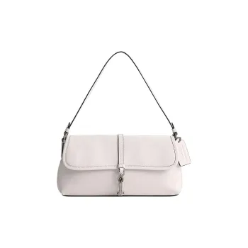 COACH Hamptons Glove Tanning One Shoulder Handbags Medium Size Women's Silver & Chalk White