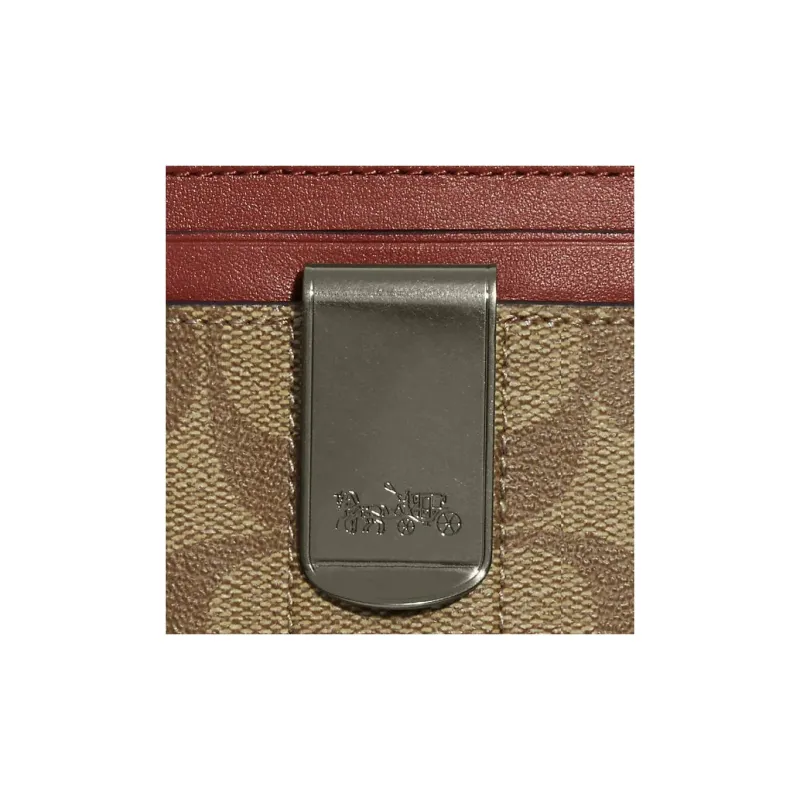COACH 3 IN 1 Wallet Canvas With Calfskin ID Holder Card Holder Card Holder Card Holder Mini Men's Brown With Terracotta-3