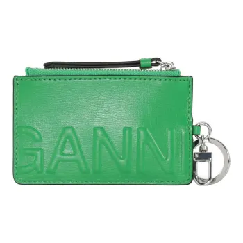 GANNI Smooth Matte Leather Wallets Coin Purses Women's Green