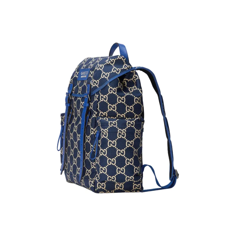 GUCCI Recycled Polyester Bonded Satin Binding Backpack Large Size Men's Dark Blue & Beige-1