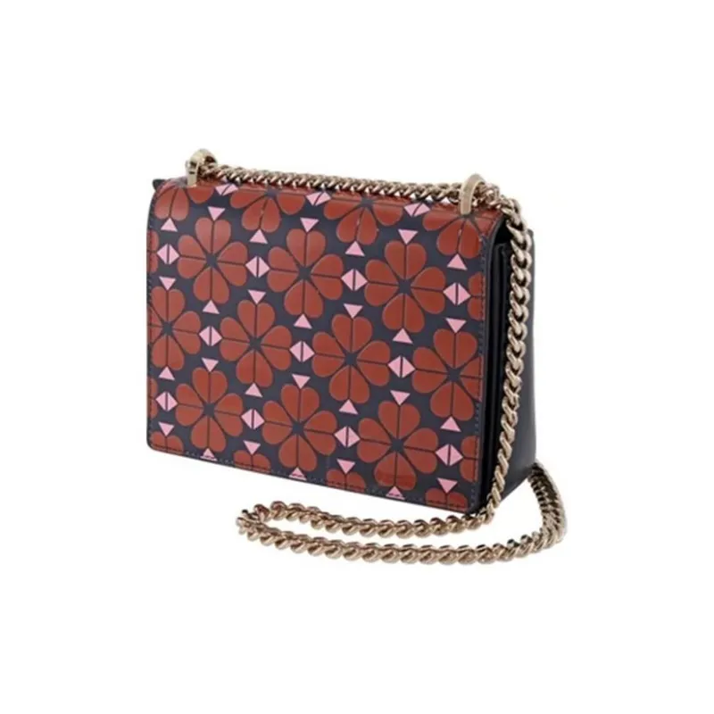 Kate Spade Amelia Leather Small Square Bag Chain Crossbody Bag Shoulder Bag Small Size Women's Dark Red & Black & Pink-3