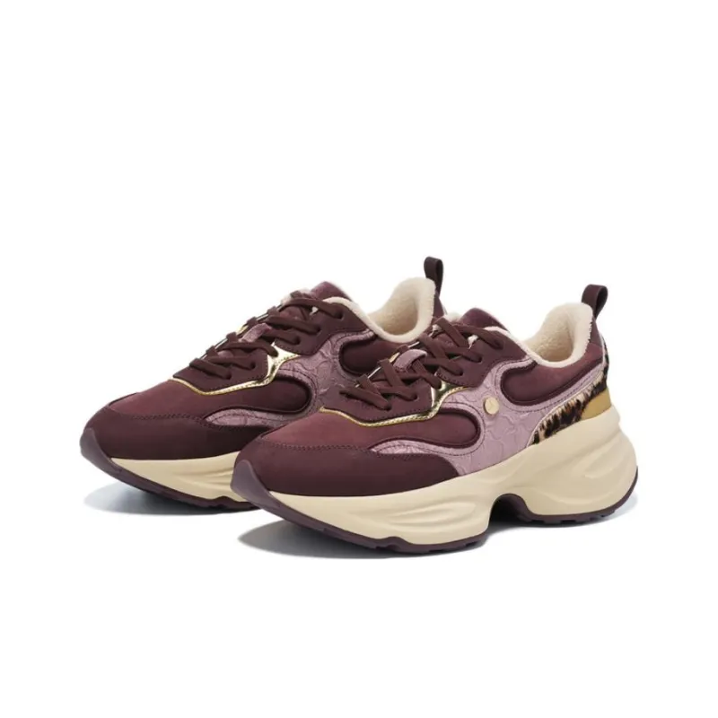 LI NING 1990 Clouds Slip Resistant Cushioning Rebound Low Top Running Shoes Women's Deep Purplish Red-1