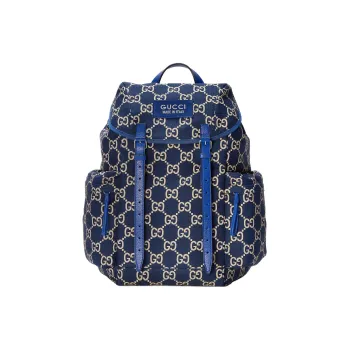 GUCCI Recycled Polyester Bonded Satin Binding Backpack Large Size Men's Dark Blue & Beige