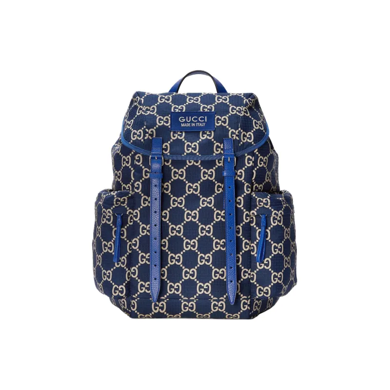 GUCCI Recycled Polyester Bonded Satin Binding Backpack Large Size Men's Dark Blue & Beige-0