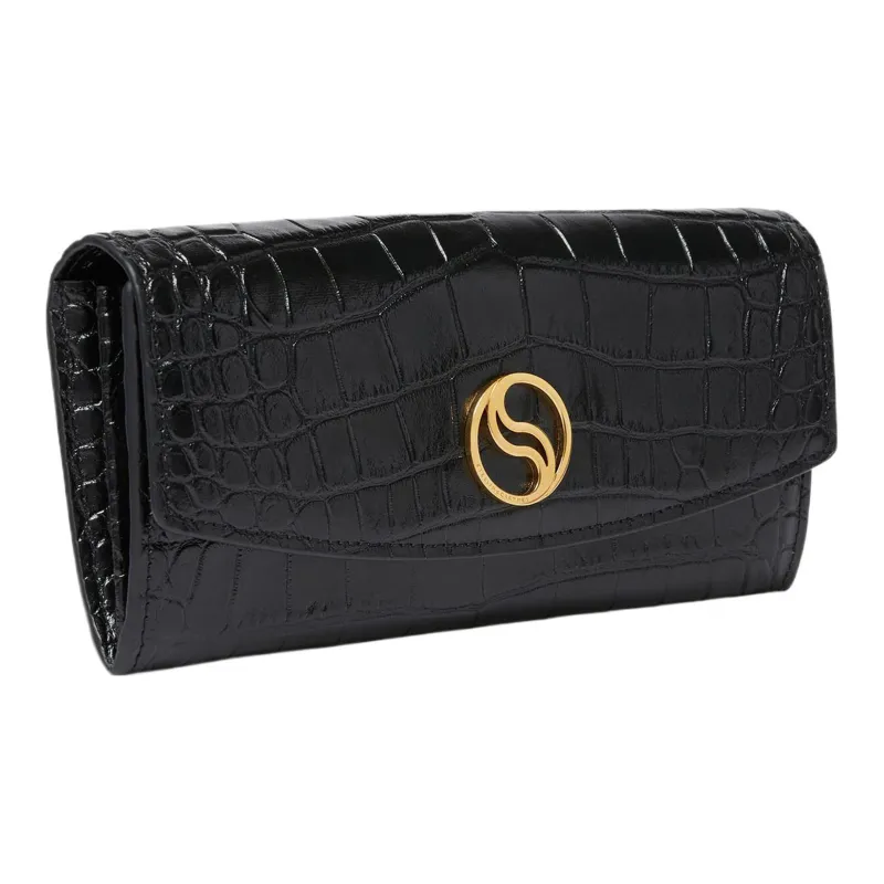 Stella McCartney S-Wave Polyurethane Clutch Coin Purse Wallet Women's Black-1