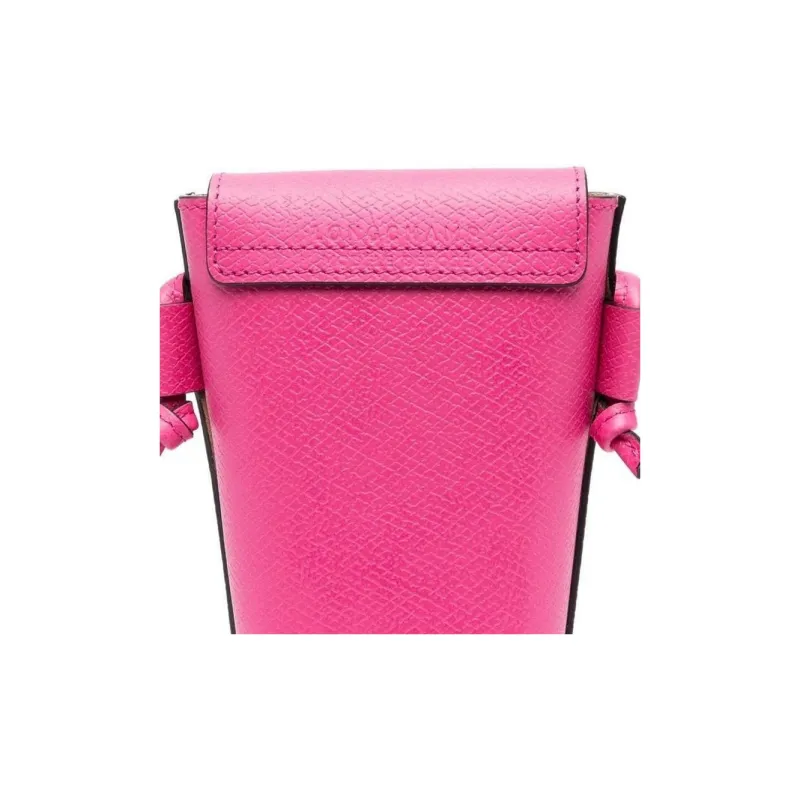 LONGCHAMP Cow Leather Shoulder Bag Crossbody Bag Cell Phone Pouch Women's Pink-3