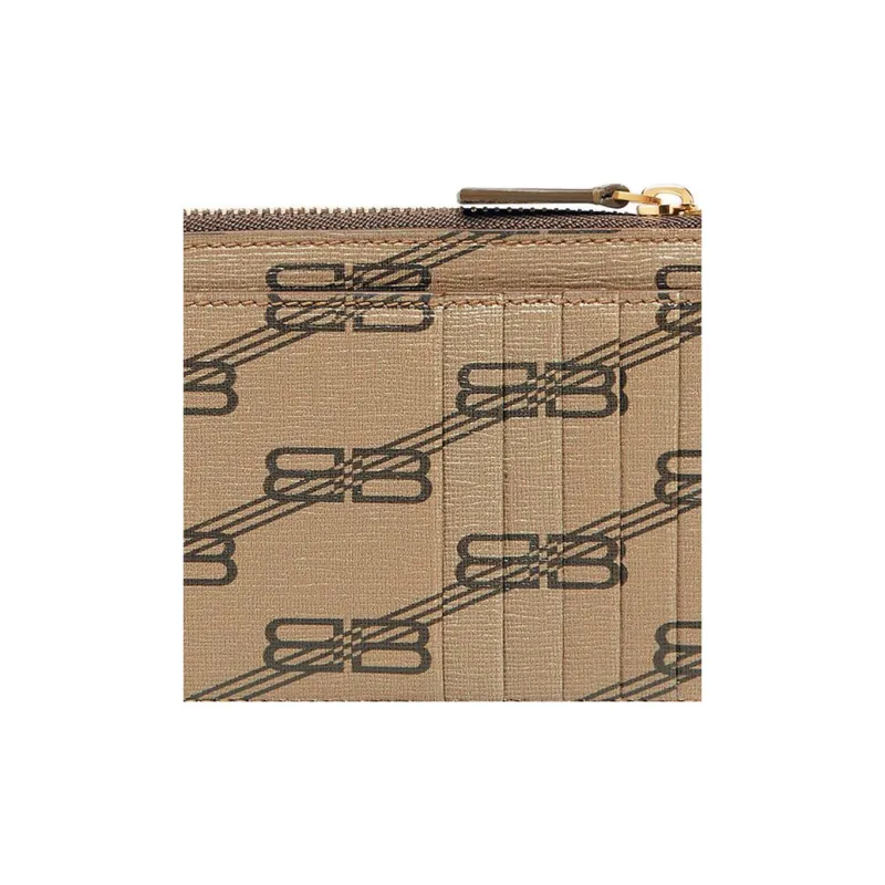 Balenciaga Coated Canvas Card Clip Zero Wallet Large Size Women's Beige/Brown-3