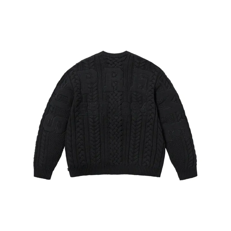 Supreme Appliqué Cable Knit Sweater Black XL - POIZON 