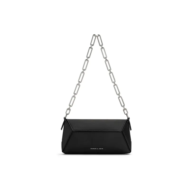 CHARLES&KEITH Polyurethane Synthetic Leather Portable Crossbody Bag, Shoulder Bag Trumpets Women's Dark Brown/Black-3
