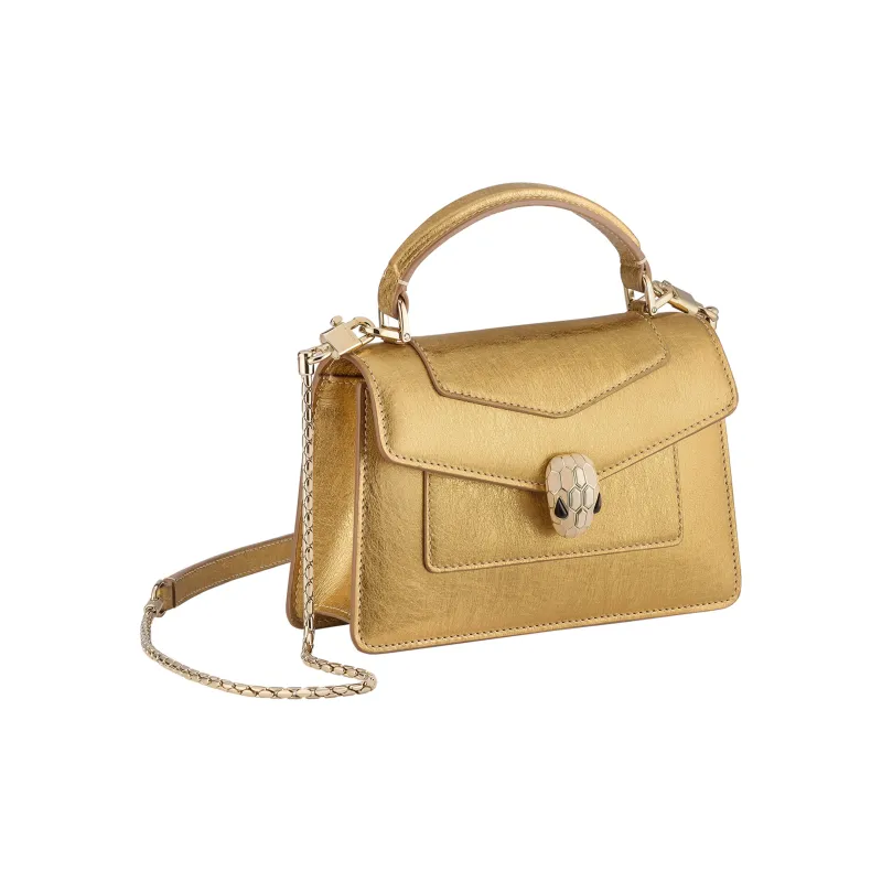 BVLGARI Calfskin Shoulder Bag Crossbody Bag Handbag Mini Women's Gold-1